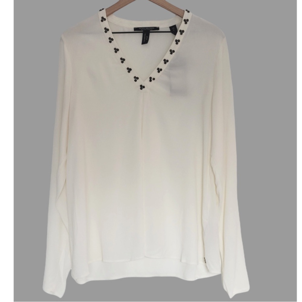 Scotch & Soda Vagabond Voyage Ivory Crepe Beaded long sleeve blouse Medium